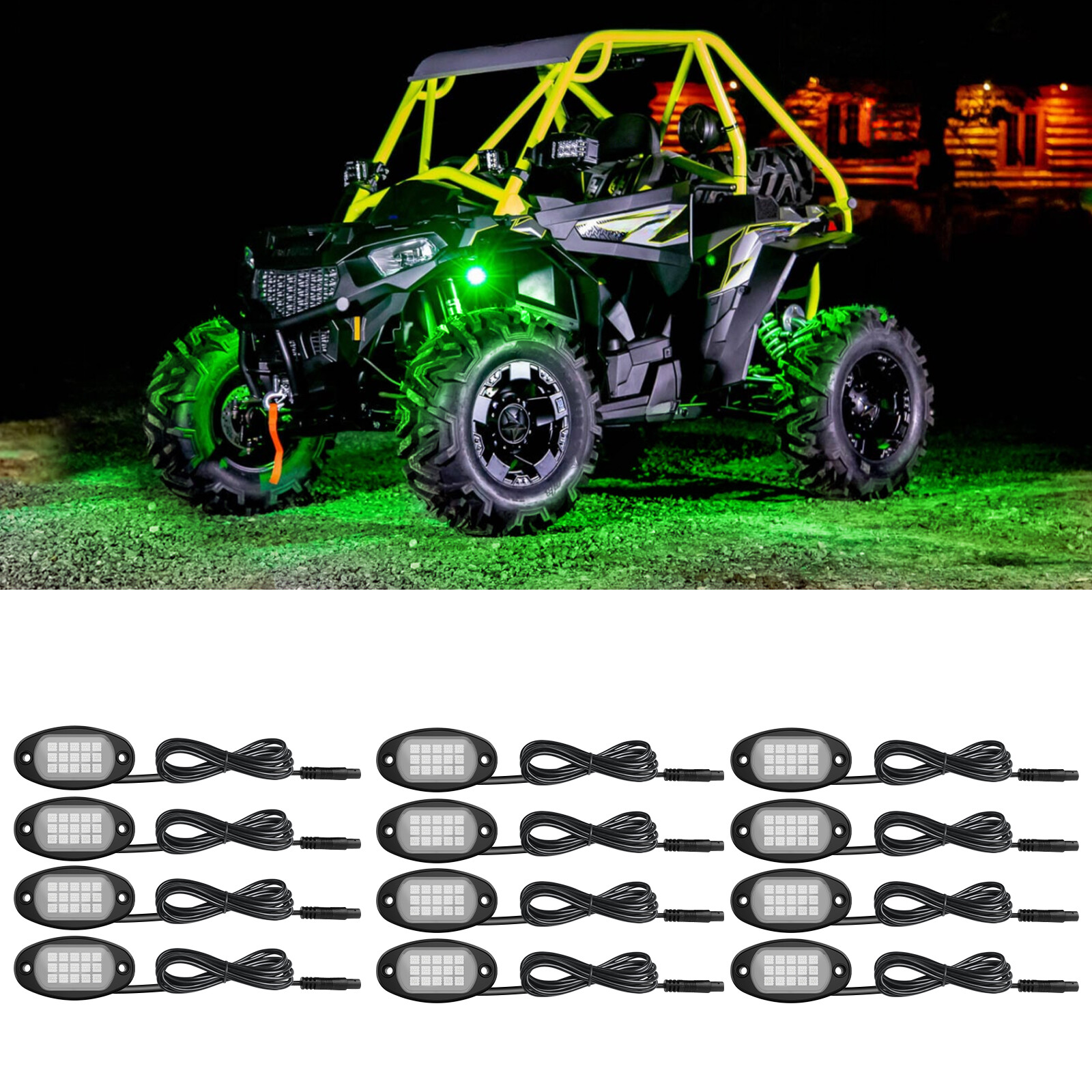 12 Pods RGB LED Rock Lights, 3 Control Way Bluetooth Remote & Fob Underbody Lamp