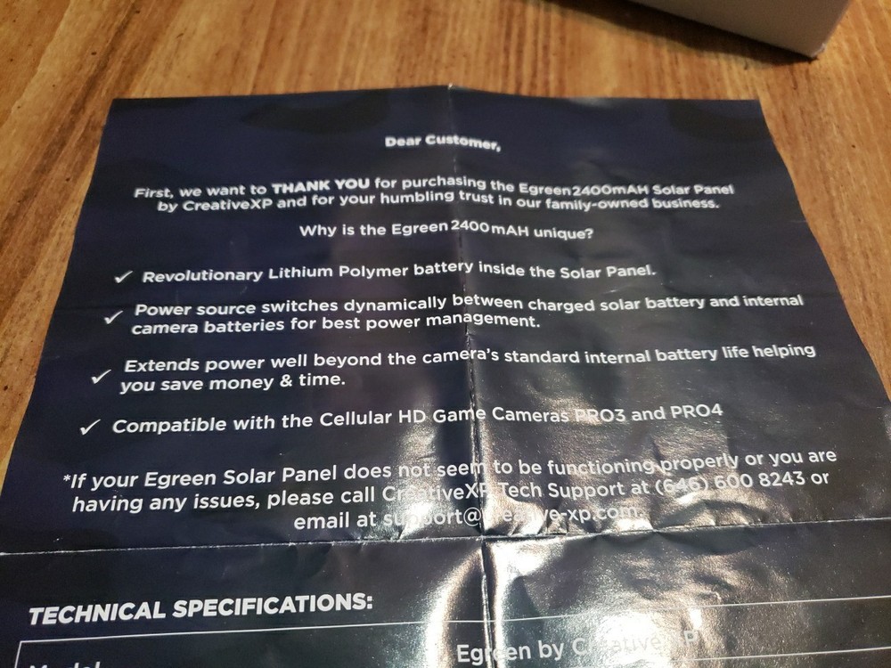 Creative XP 9 Volt Solar Trail Camera Charger New Pro3 Pro4 Open Box
