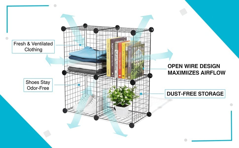 Cube Storage Organizer 4 - Wire Grid Closet and Shelves, Stackable Storage Bin