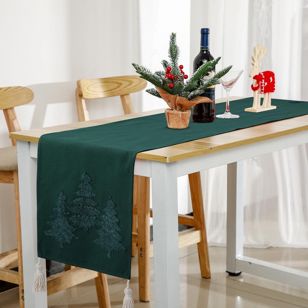 Christmas Tree Table Runner Jacquard Christmas Tree Dinner Table Runner Xmas ...