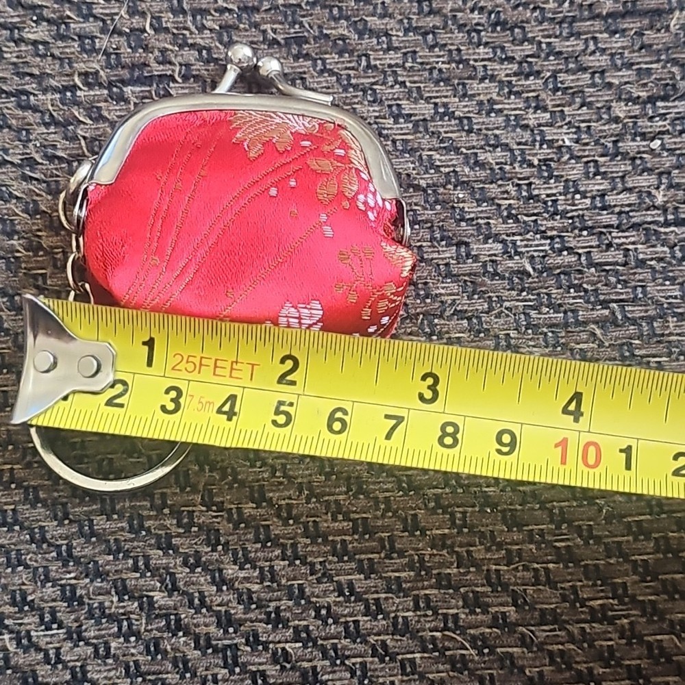 Vintage Red Flowered Change Purse Keychain