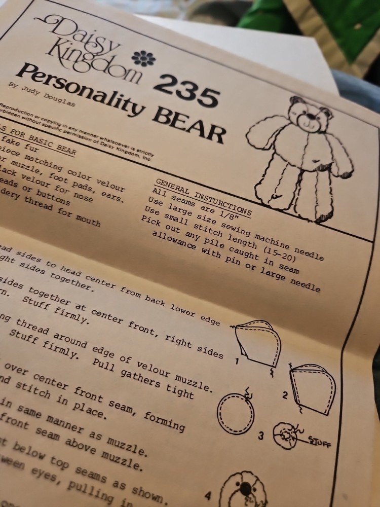 VTG DAISY KINGDOM PERSONALITY BEAR 10" PATTERNS-ENGINEER, HALLOWEEN, EASTER,ETC