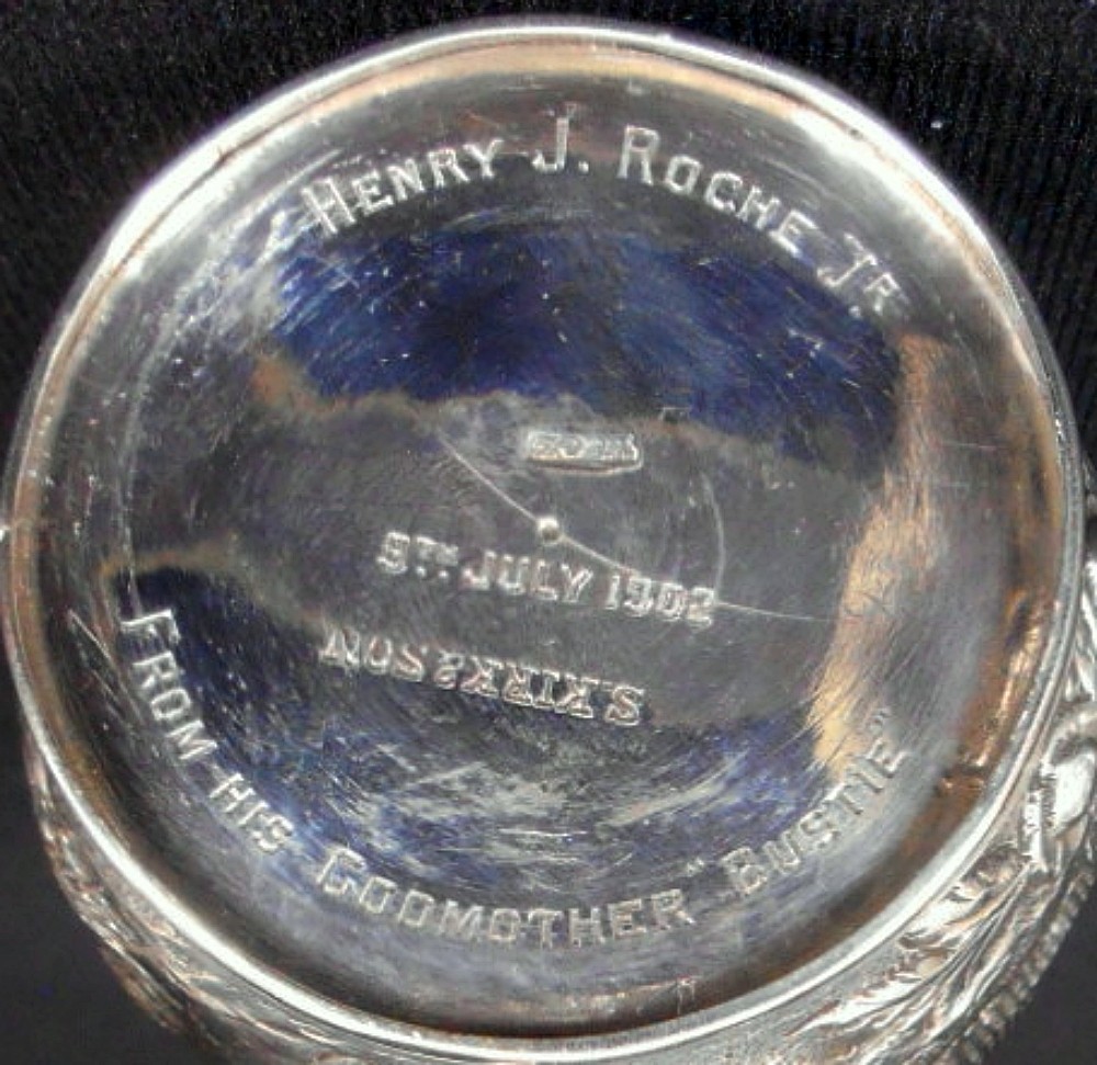 A solid silver child's mug, architectural repousse, S. Kirk & Son, 11 oz, c.1860