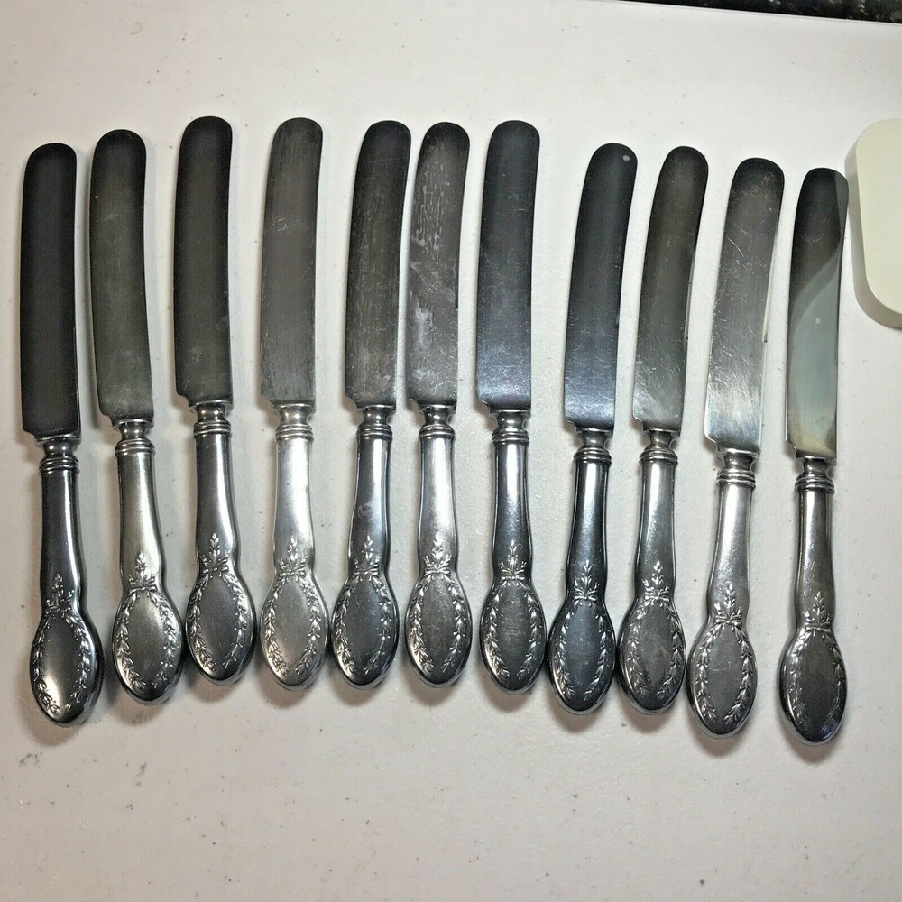 Alvin DIANA Dinner Knives 9" Silverplate Ex Monos 1910 Silverplate Flatware 12