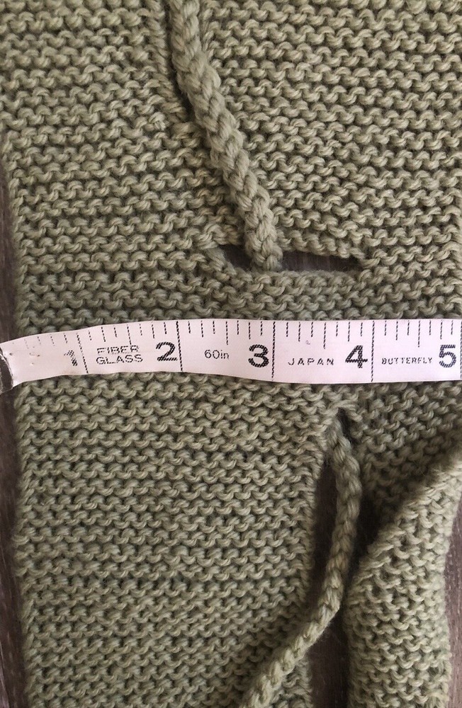 Hand Knitted Scowl Hat Combo Sage Green String Knots One 2 pc Set Size Small