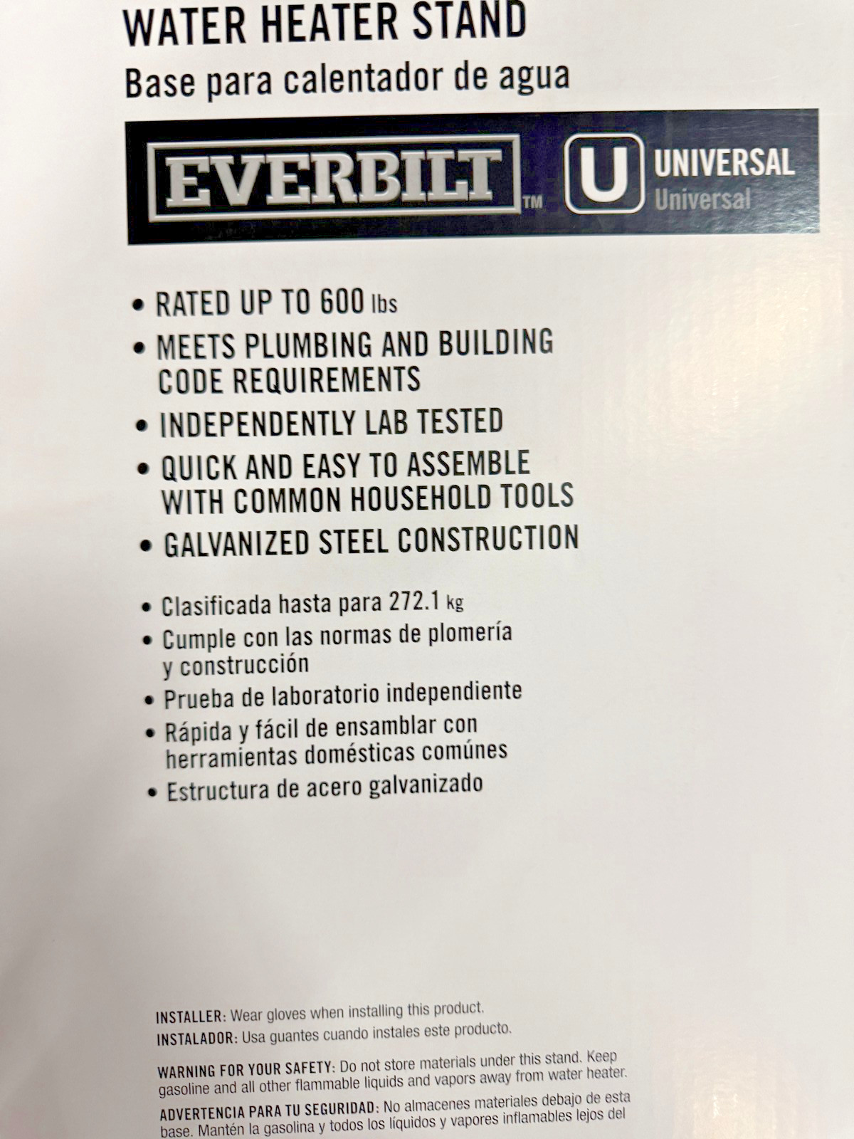 Everbilt Water Heater Stand, 21.5"Wx21.5"Lx16"H, Holds up to 50 Gal