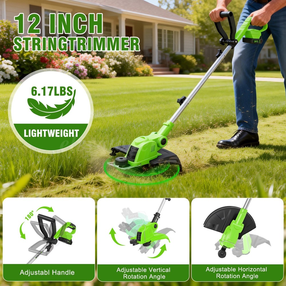 12" Cordless String Trimmer, 2000mAh Battery