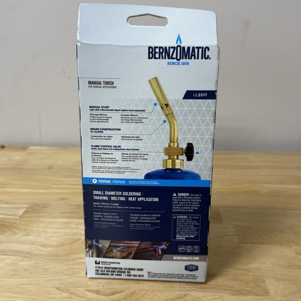 BernzOmatic Manual Torch For General Application UL2317 New In Box