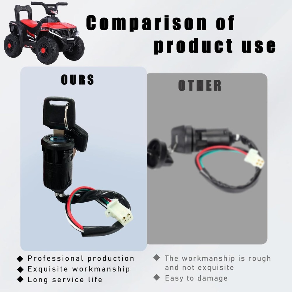 Motorcycle Ignition Switch, 4 Wire Pin Ignition Switch with 2 Keys, Key Locking
