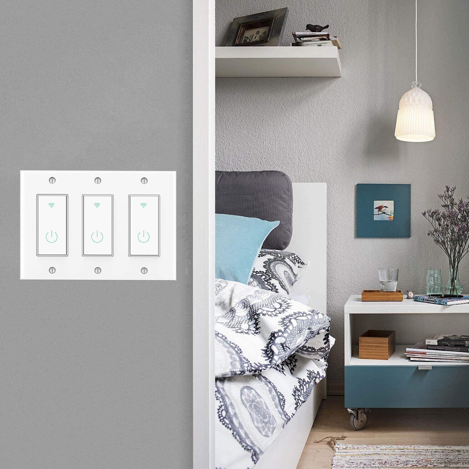 Smart WIFI Light Switch Work with Alexa&Google Voice and Remote Control 3 Gang