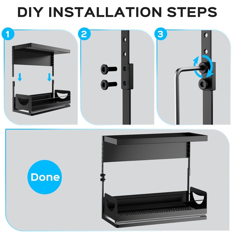 2 Tier Magnetic Storage Shelf with Pull Out Drawer Height Adjustable Organizer
