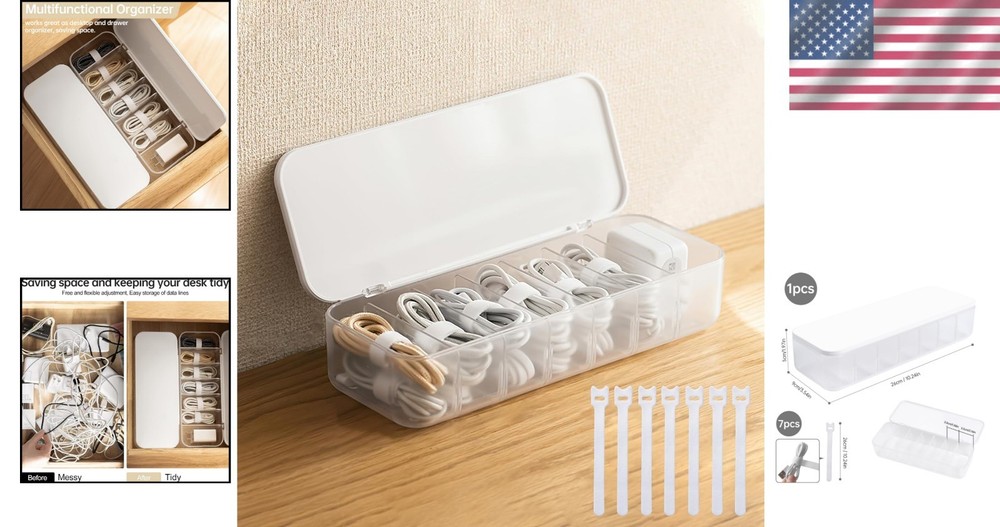 7-Compartment Dustproof Cable Organizer - Perfect for All Your Needs