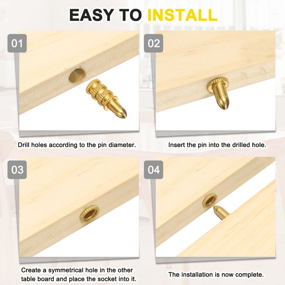 10pcs Brass Table Leaf Dowel Pin Table Bolt Sleeve Top Leaf Alignment Hardware
