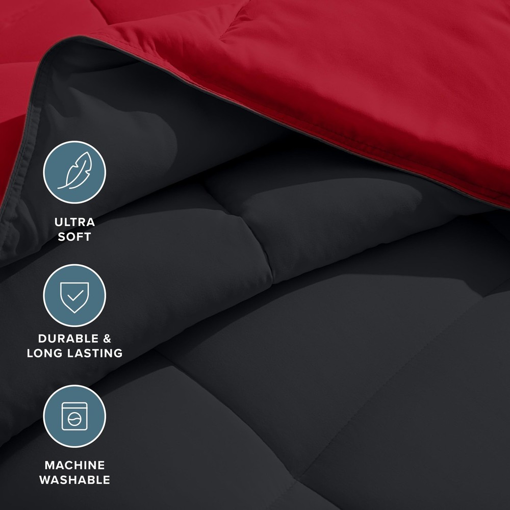 Reversible Black Red King Comforter Ultra Soft Down Alternative Blanket