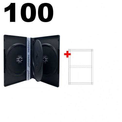 100 STANDARD Black Quad 4 Disc DVD Cases & 100 Matte Inserts