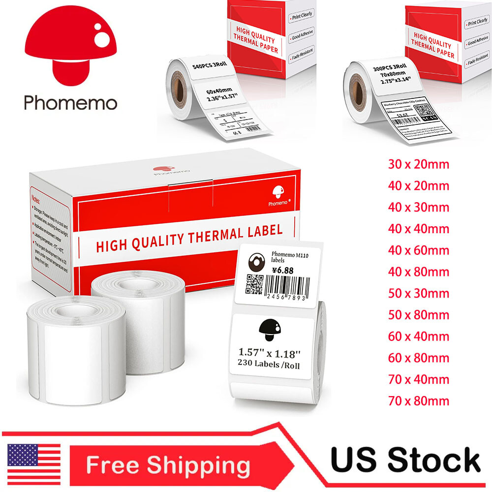 Phomemo Thermal Sticker Labels Self-Adhesive Tag for M110 M220 M221 Printer US