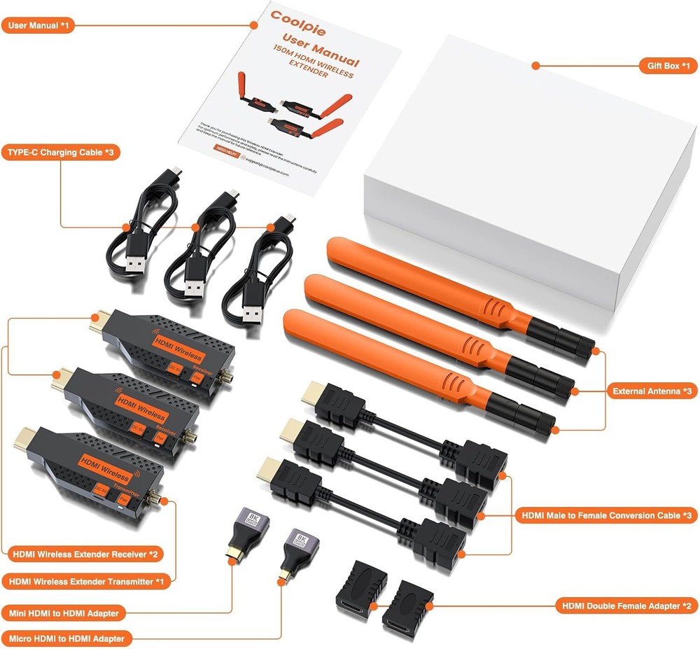 Wireless HDMI Extender Screen Mirror Video Transmitter 2xReceiver Switch PC TV