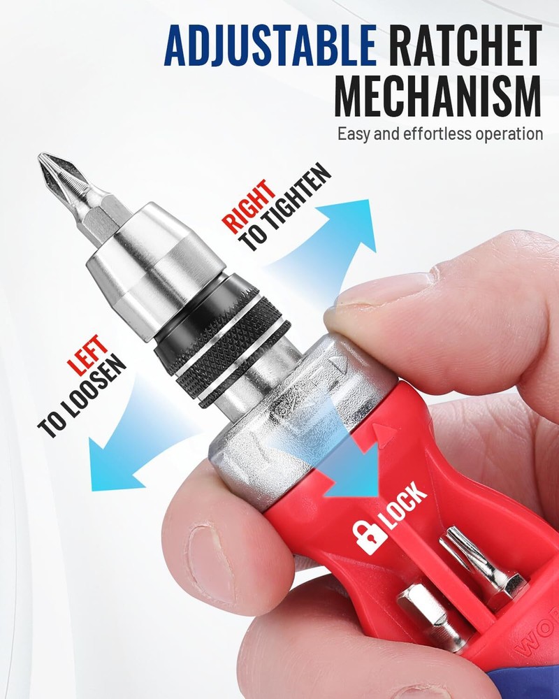 WORKPRO 12-in-1 Magnetic Stubby Ratcheting Multi-bit Screwdriver Double End Bits
