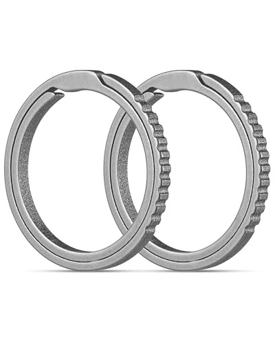 Titanium Keychain Rings, Split Side Pushing 2pcs Grey Small Titanium Key Rings