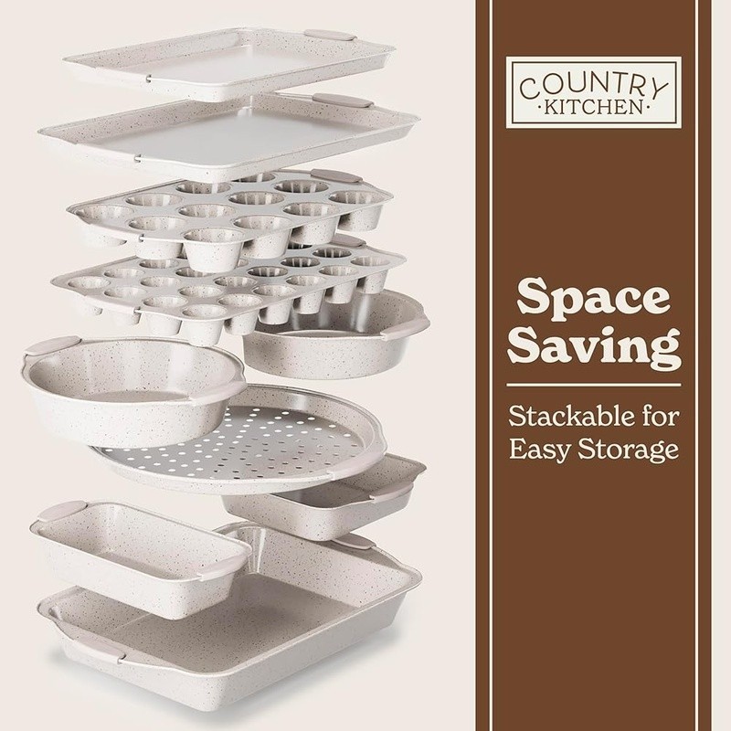 10 Piece Heavy Duty Nonstick Bakeware Set Stackable Nesting Silicone Handles New
