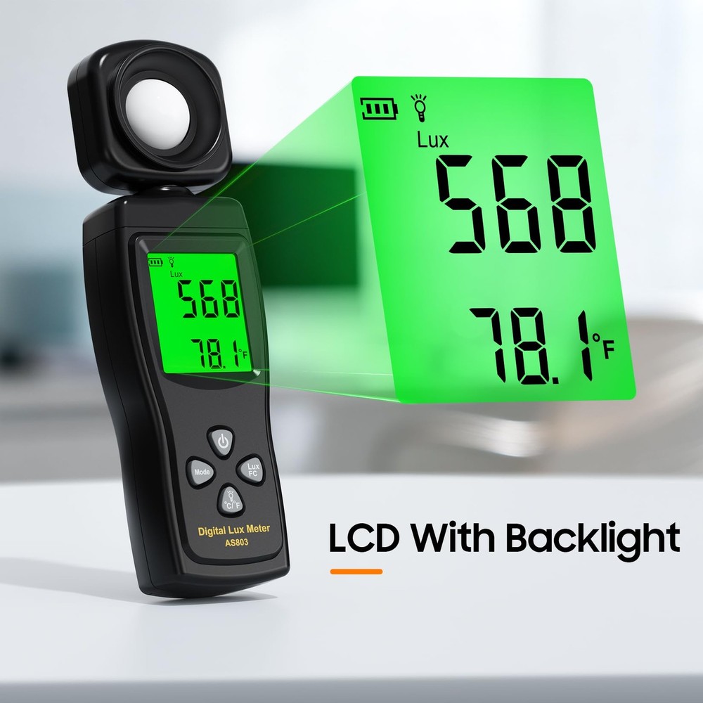 Digital Illuminance Light Meter 0200,000 Lux 180 Rotating Sensor Backlight