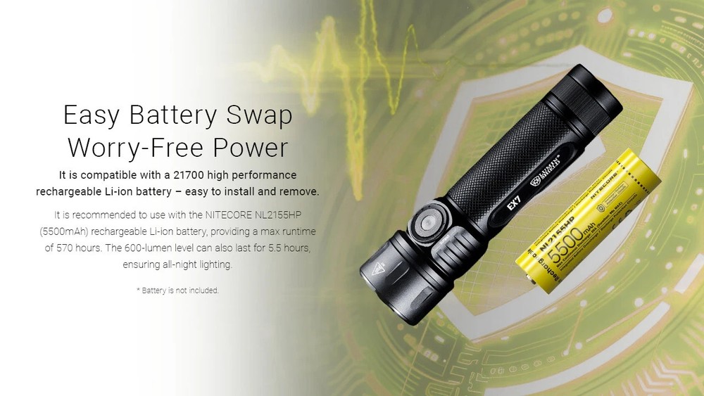 Nitecore EX7 Flashlight 6000 LM Variable Beam Torch Rechargeable Tactical Lights