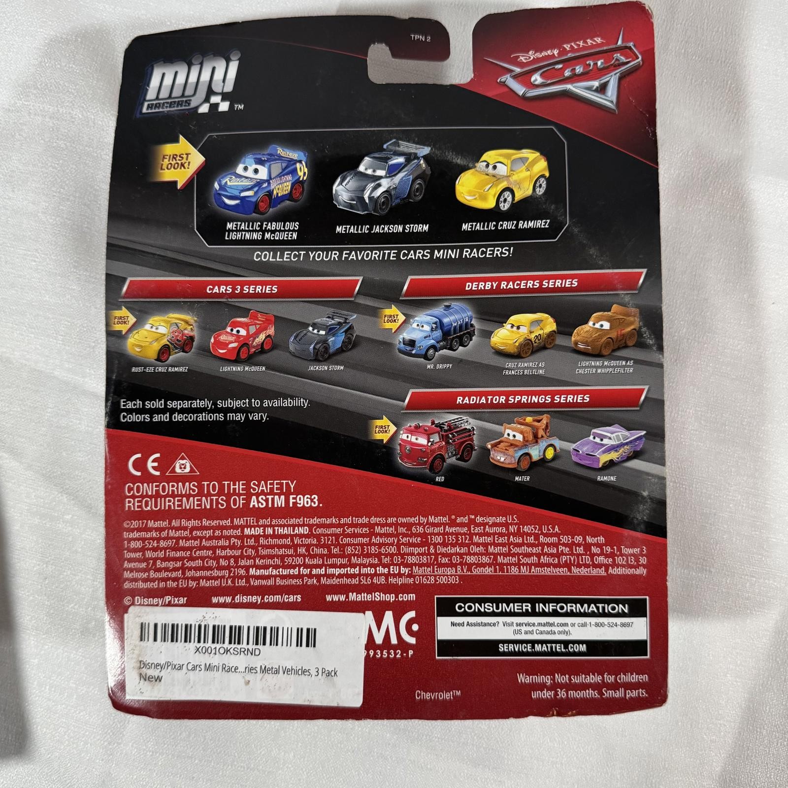 Disney Pixar Cars Mini Racers Metallic Series 3 Pack McQueen Diecast Mattel