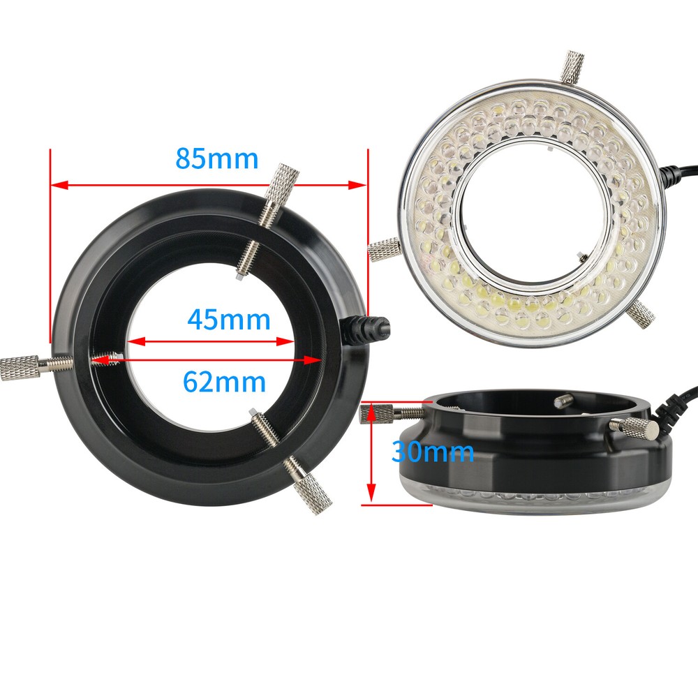 62mm Inner Diameter Microscope LED Light Source 64 Beads Adjustable Brightness