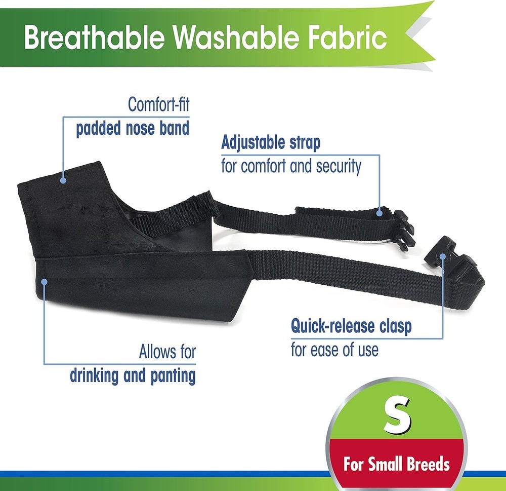 Dog Muzzle Nylon Washable Adjustable Small Breeds Breathable Black