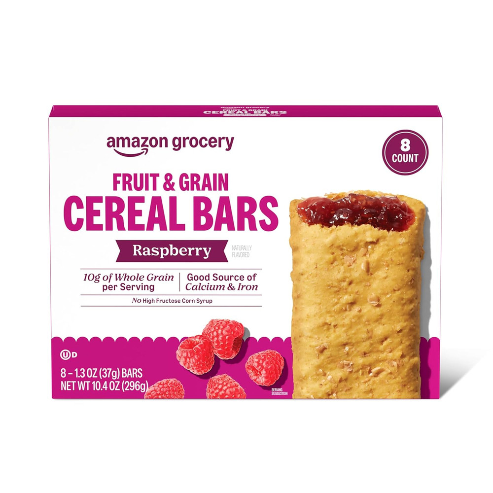 , Fruit & Grain Cereal Bars, Raspberry, 1.3 Oz, 8 Ct