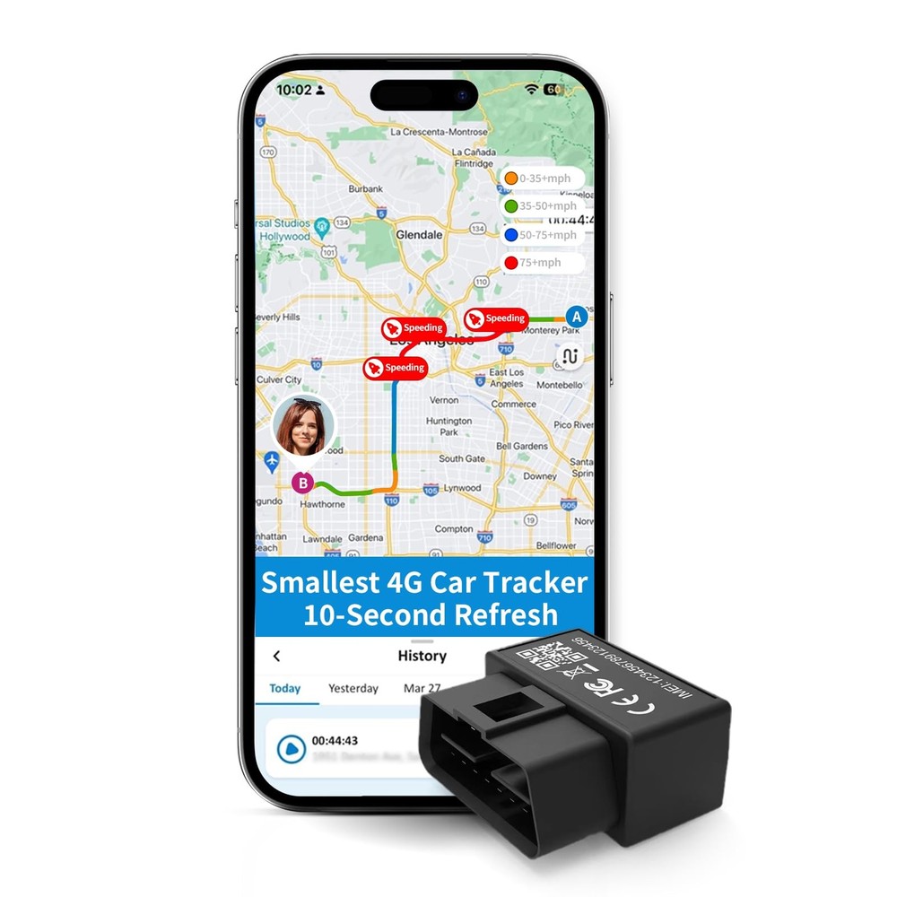 OBD GPS Tracker, Plug & Play, 10-sec Real Time, 1-Year Trip Data - Speeding