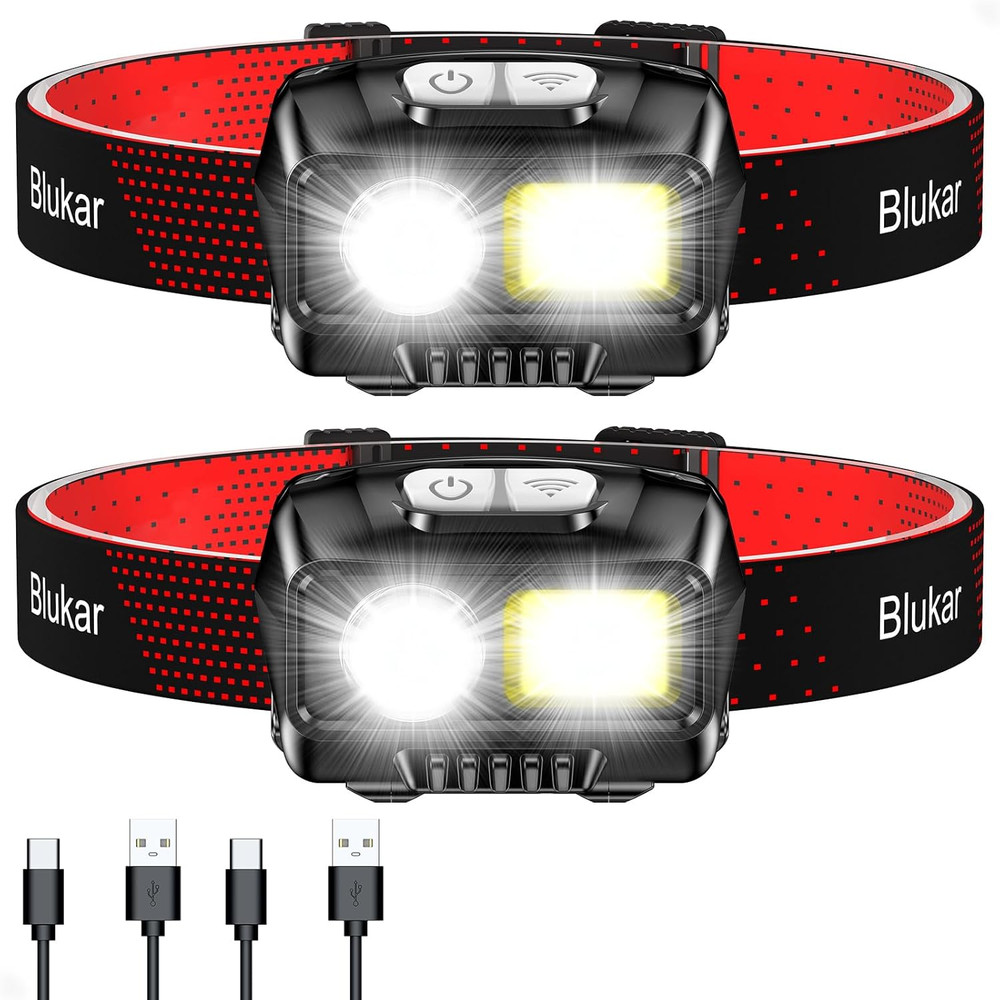 LED Headlamp Rechargeable,2000L High Lumen Super Bright Dimmable Headlight Flash