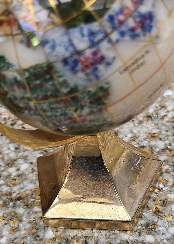 Vintage Small Gemstone And Brass 6" Desk Globe