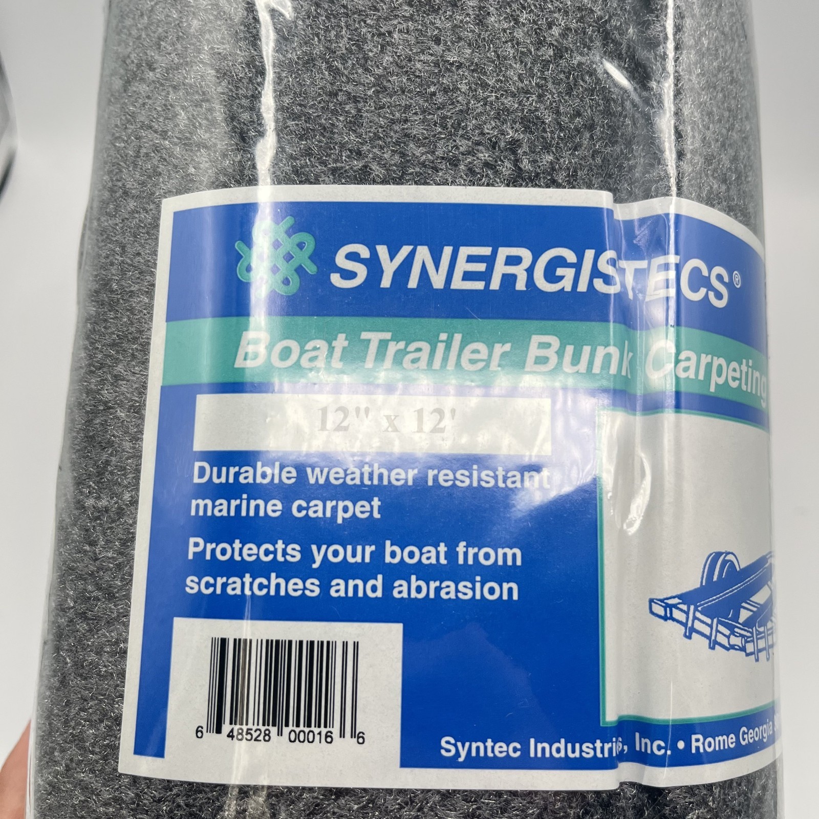 Syntec 12" x 12' Charcoal Trailer Bunk Carpeting for Boat Trailers - 16oz