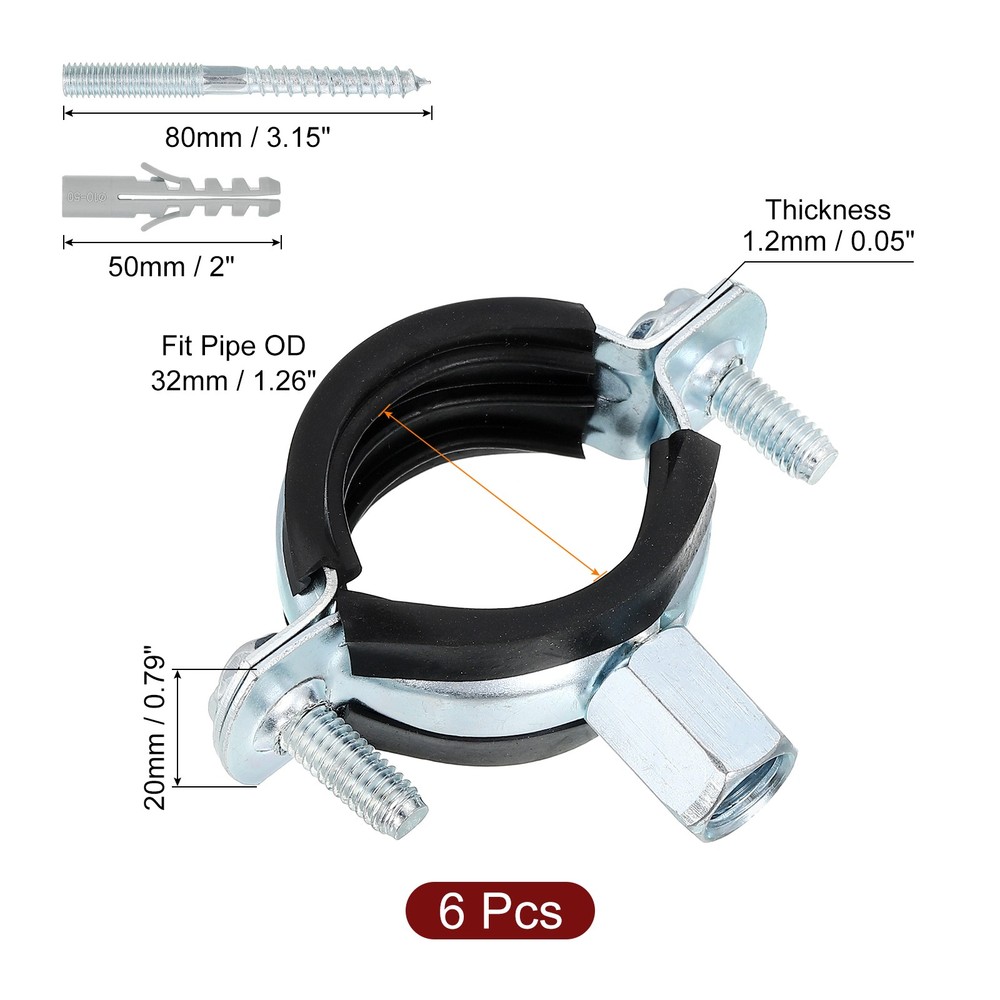 6 Pcs Adjustable Pipe Bracket Clamp, 1-1/4"(32mm) Wall Ceiling Mount Support