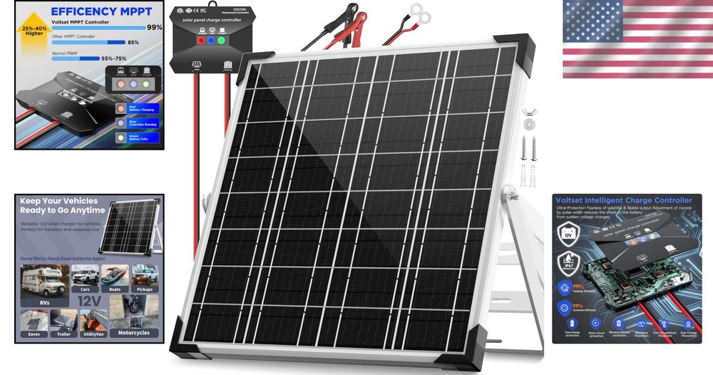 Multi-Layer Protected 12V Solar Charger Kit - Easy, Plug-and-Play Setup
