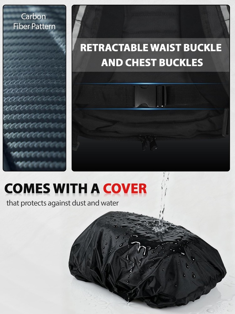 Motorcycle Backpack 30L Hardshell Carbon Fiber Pattern Waterproof Helmet