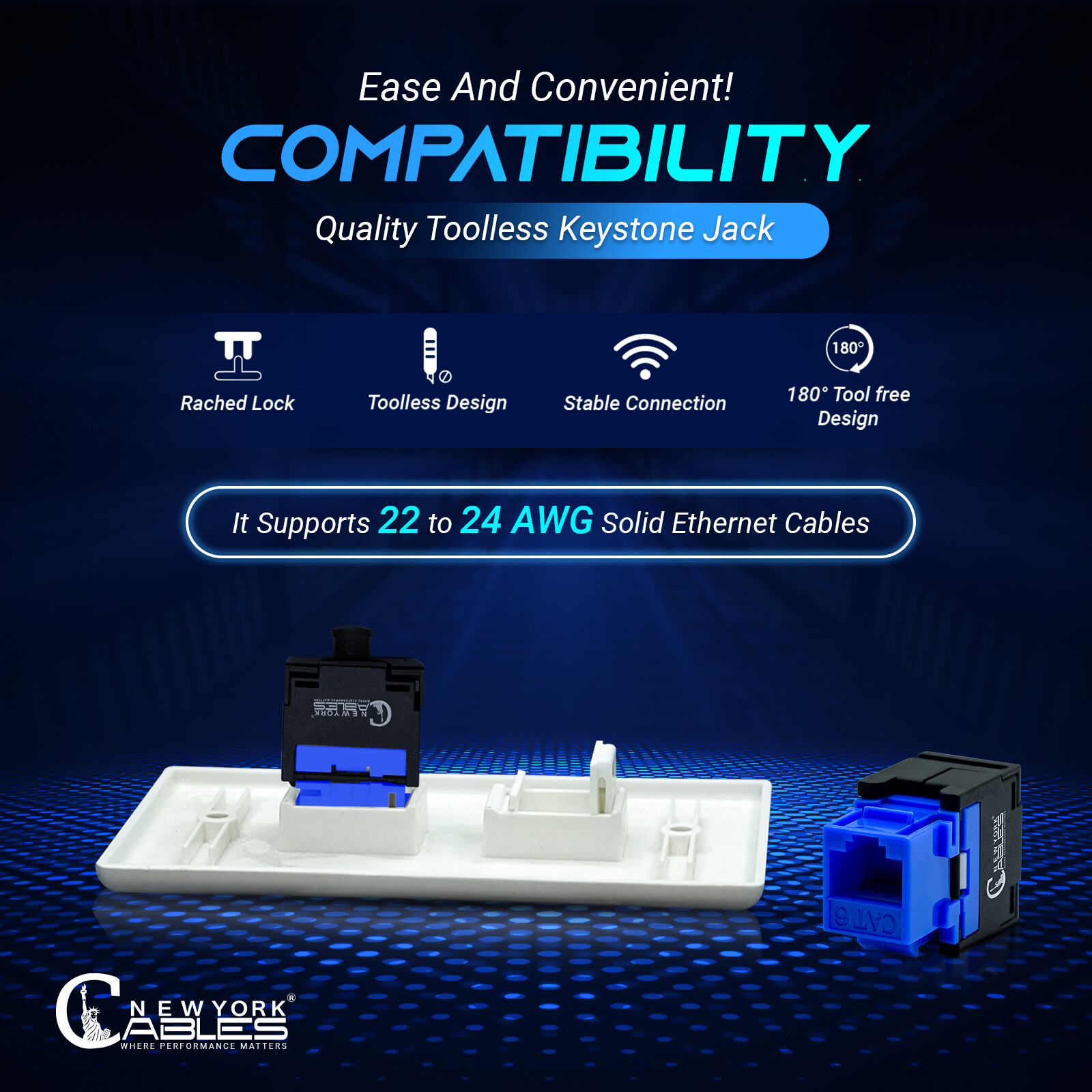 Cat6 Keystone Jack RJ45 Connectors Punch Down Ethernet Cable Connector Blue 10X