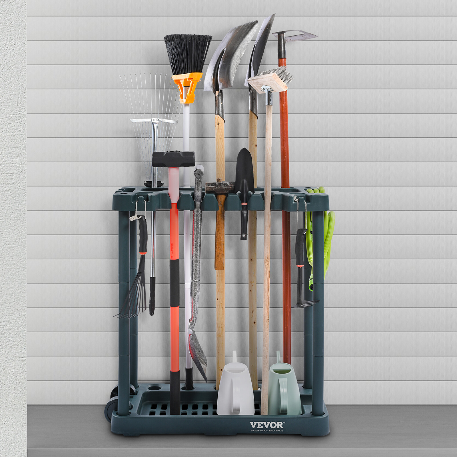 VEVOR Garden Tool Storage Rack Garage Organizer 10 Slots Mop And Broom Holder