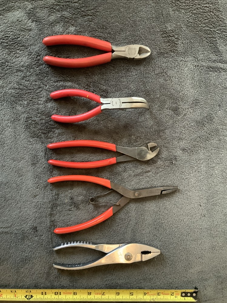 Snap On 5pc Pliers Set, See Pics…mixed Styles, Used…all Work