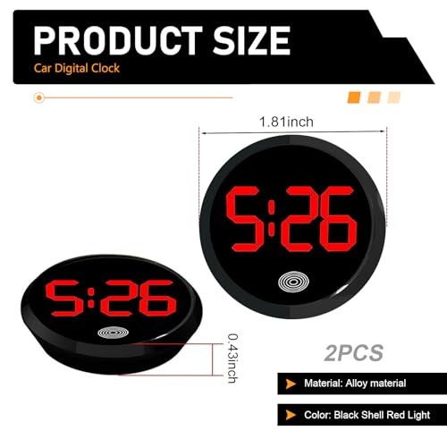 Car Digital Clock, Touch Night Light LED Display Screen Clock, Round 1 PC Red