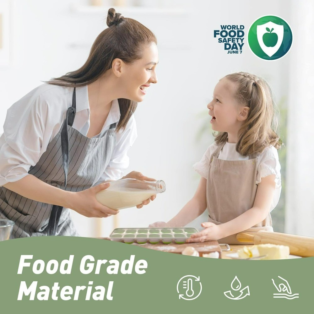 Stackable Ice Cube Trays with Lids 2 Pack 28 Cube Easy-Release Plastic Silicone