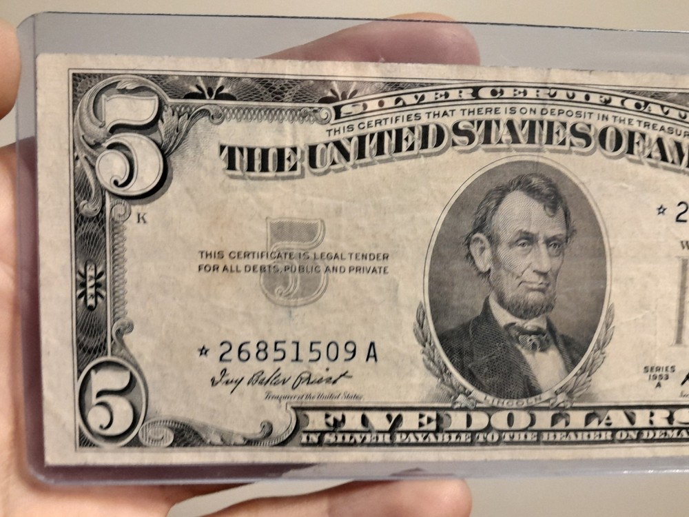 1953 A $5 Silver Certificate Star Note XF