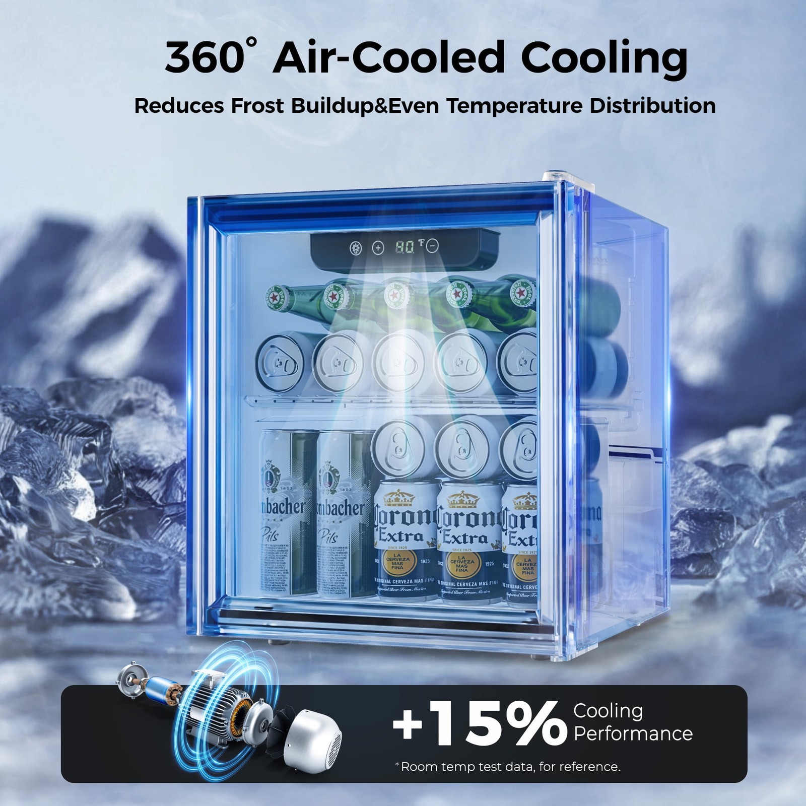 55 Cans Mini Beverage Refrigerator & Portable Beverage Cooler with Glass Door