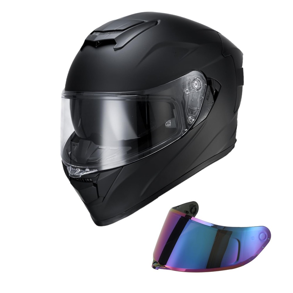 Full Face Helmet Dual Visor Internal Sunshield ECE DOT Matte Black X-Large