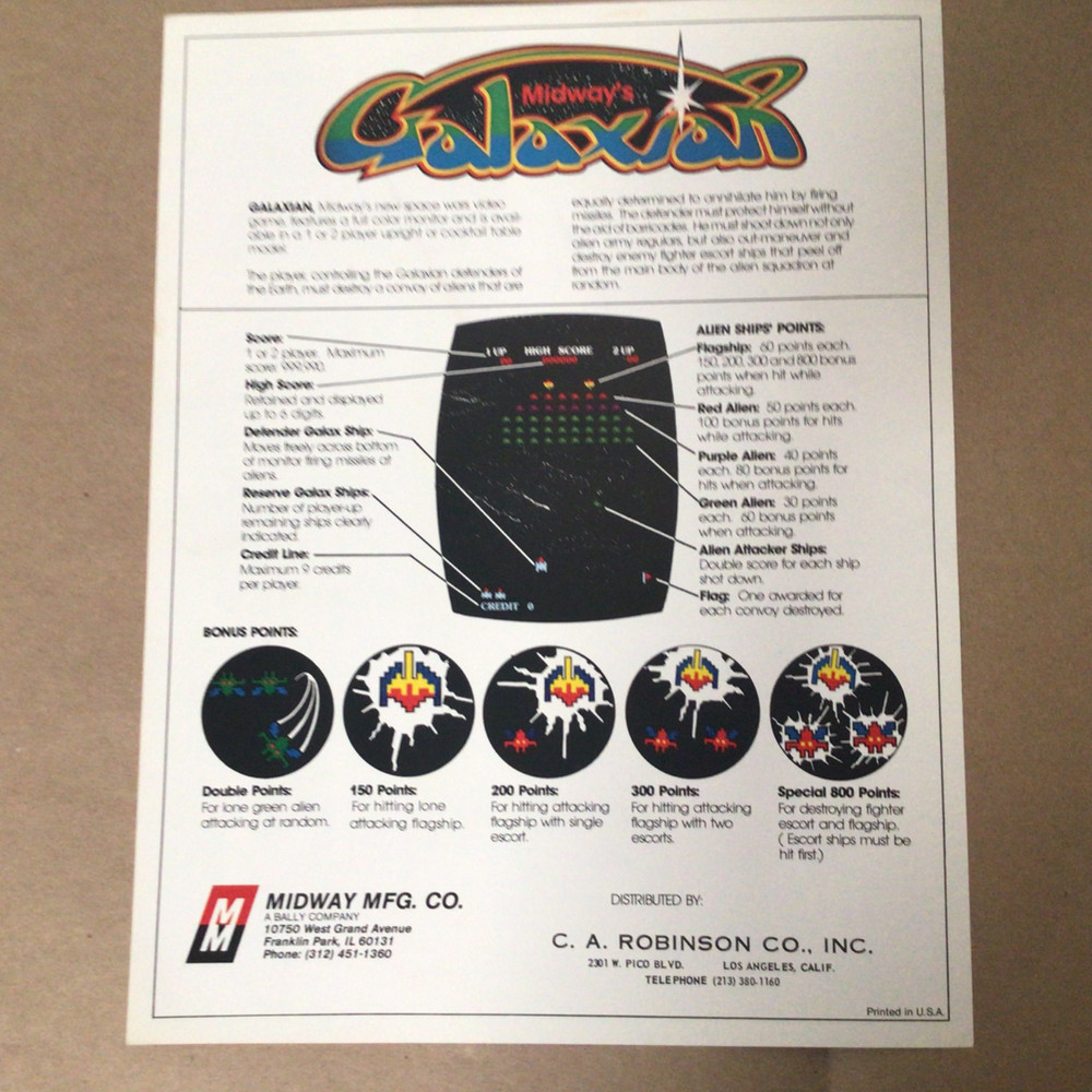 MIDWAY GAMES Arcade FLYER Original Brochure GALAXIAN