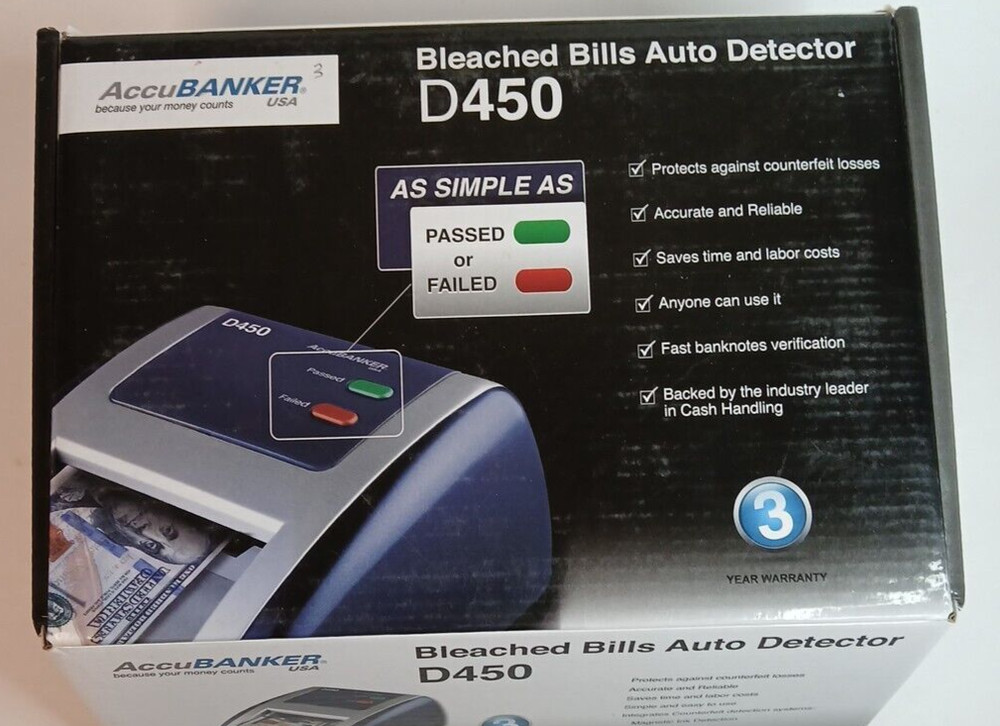 AccuBanker D450 Automatic Counterfeit Bill Detector w/AC Adapter UNTESTED AS-IS