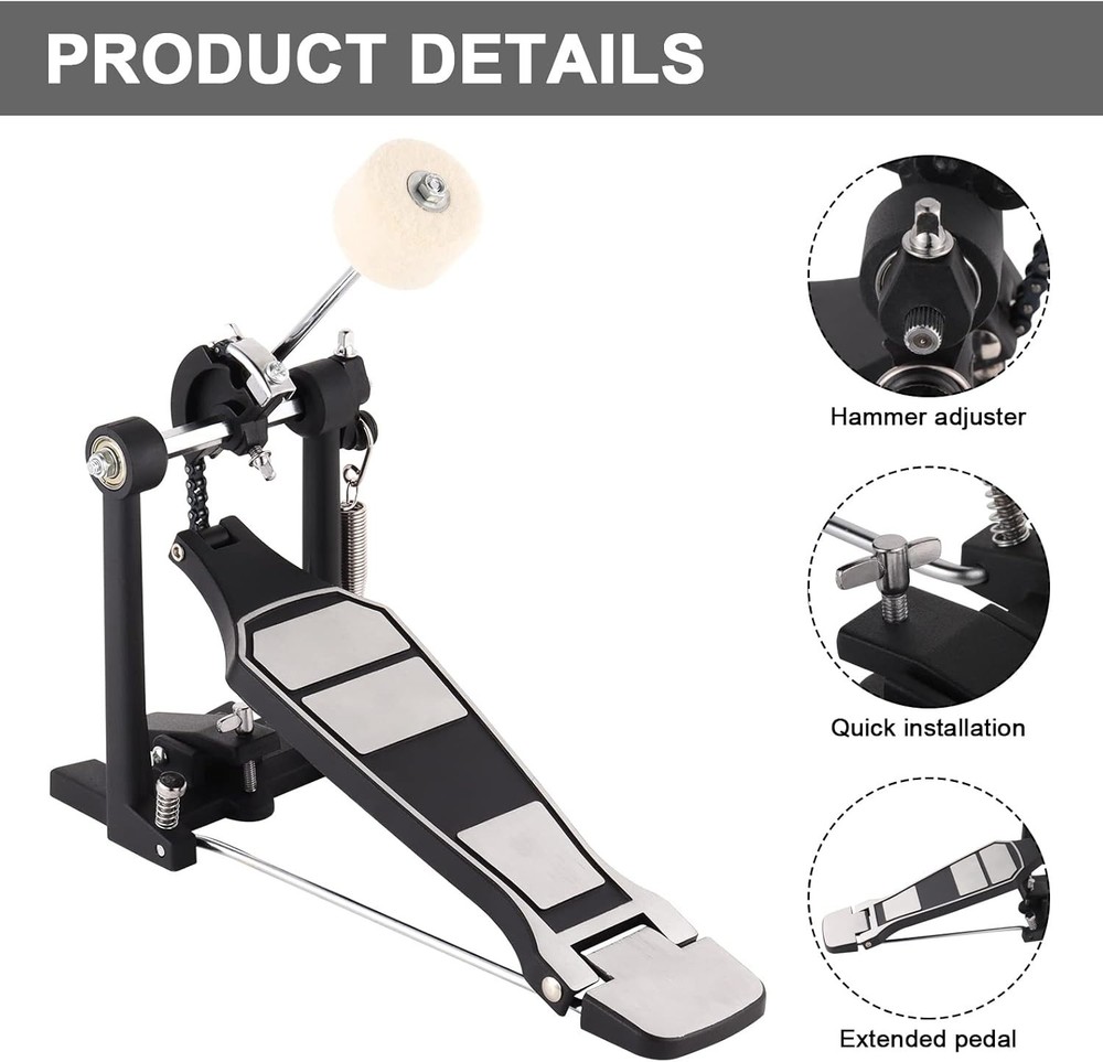 Double Chain Drum Pedal: Customizable Tension & High-Density Felt Hammer