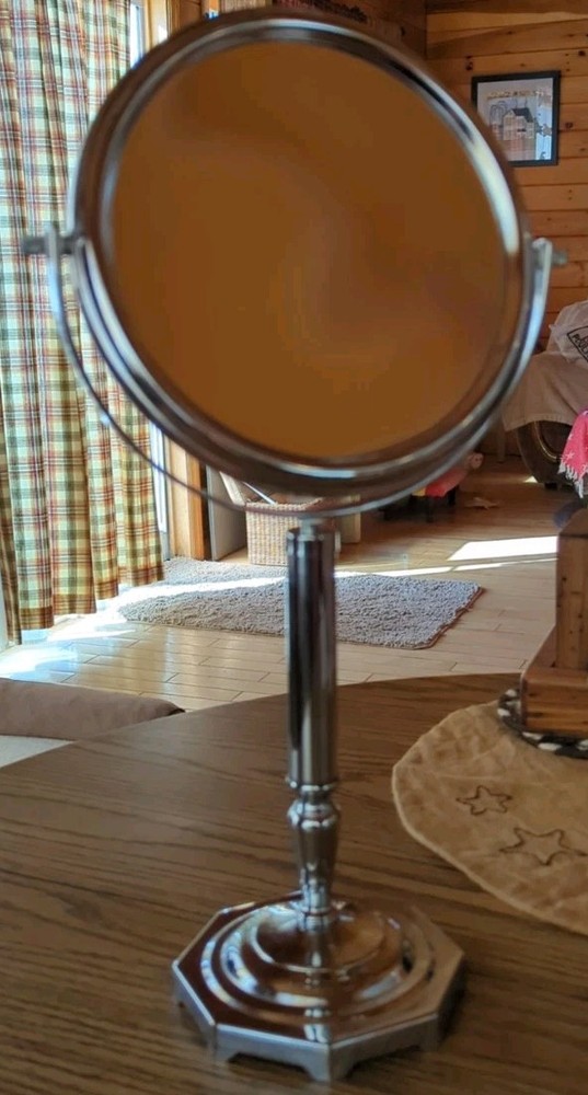 Vintage Chrome Vanity Makeup Regular & Magnifying Mirror Double Sided Table