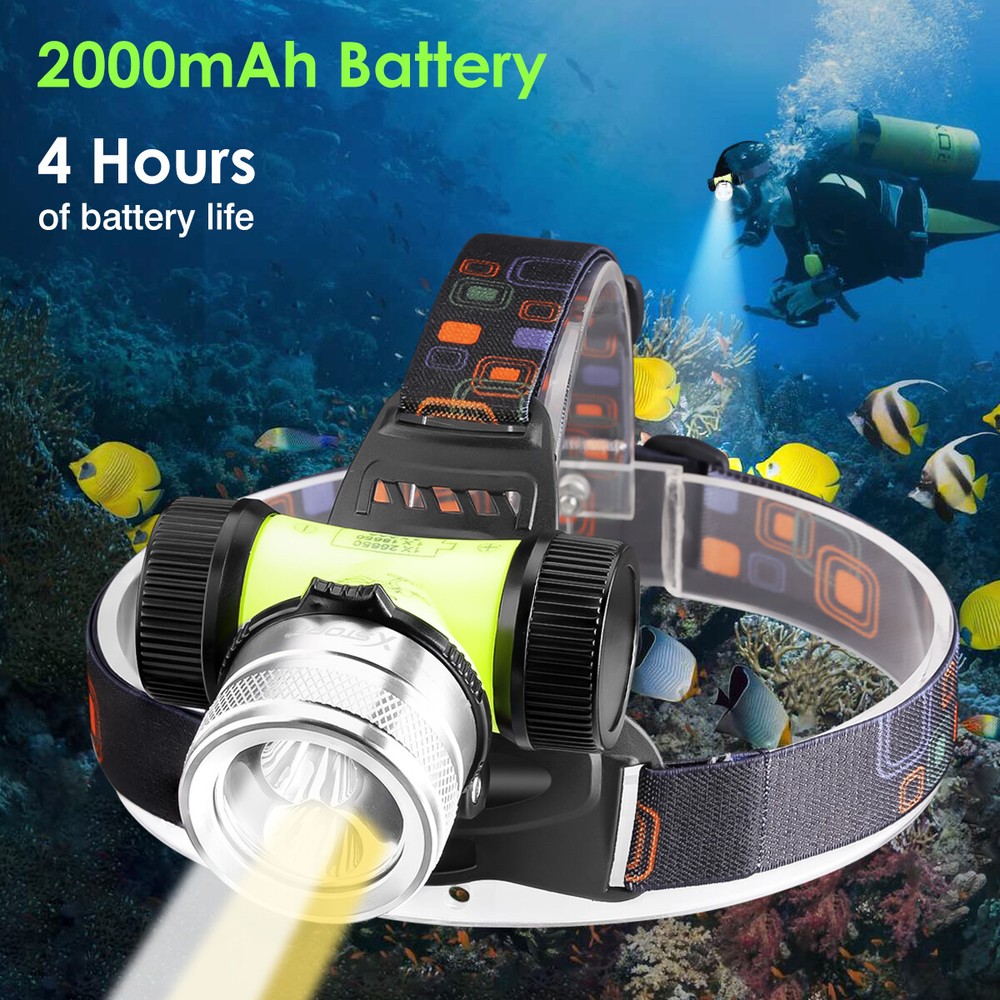 Underwater Scuba LED Diving Light Headlamp Headlight IPx8 Waterproof Head Torch